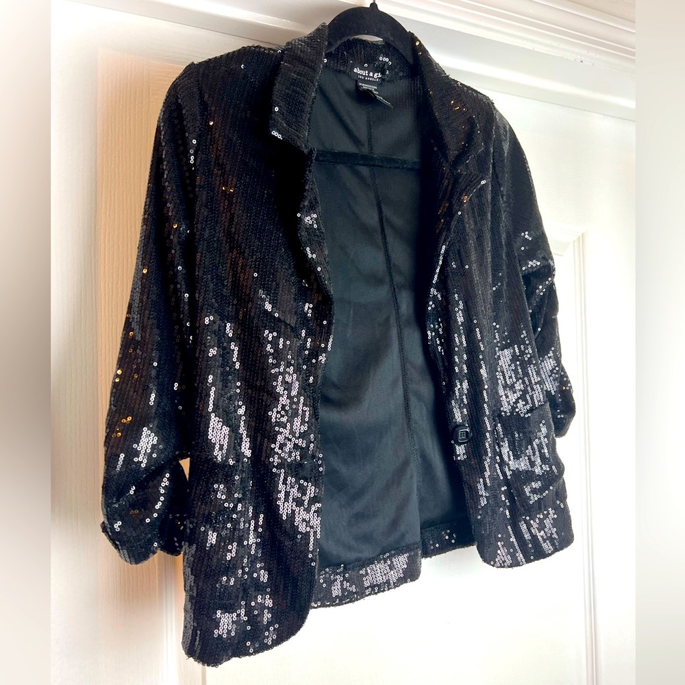 Black sequin button up blazer